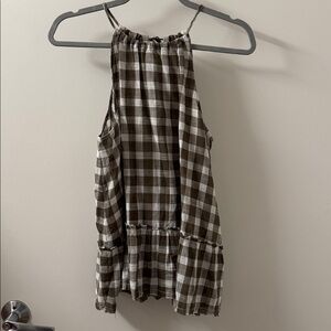 Anthropologie Cloth & Stone Plaid Halter Top in Green and White